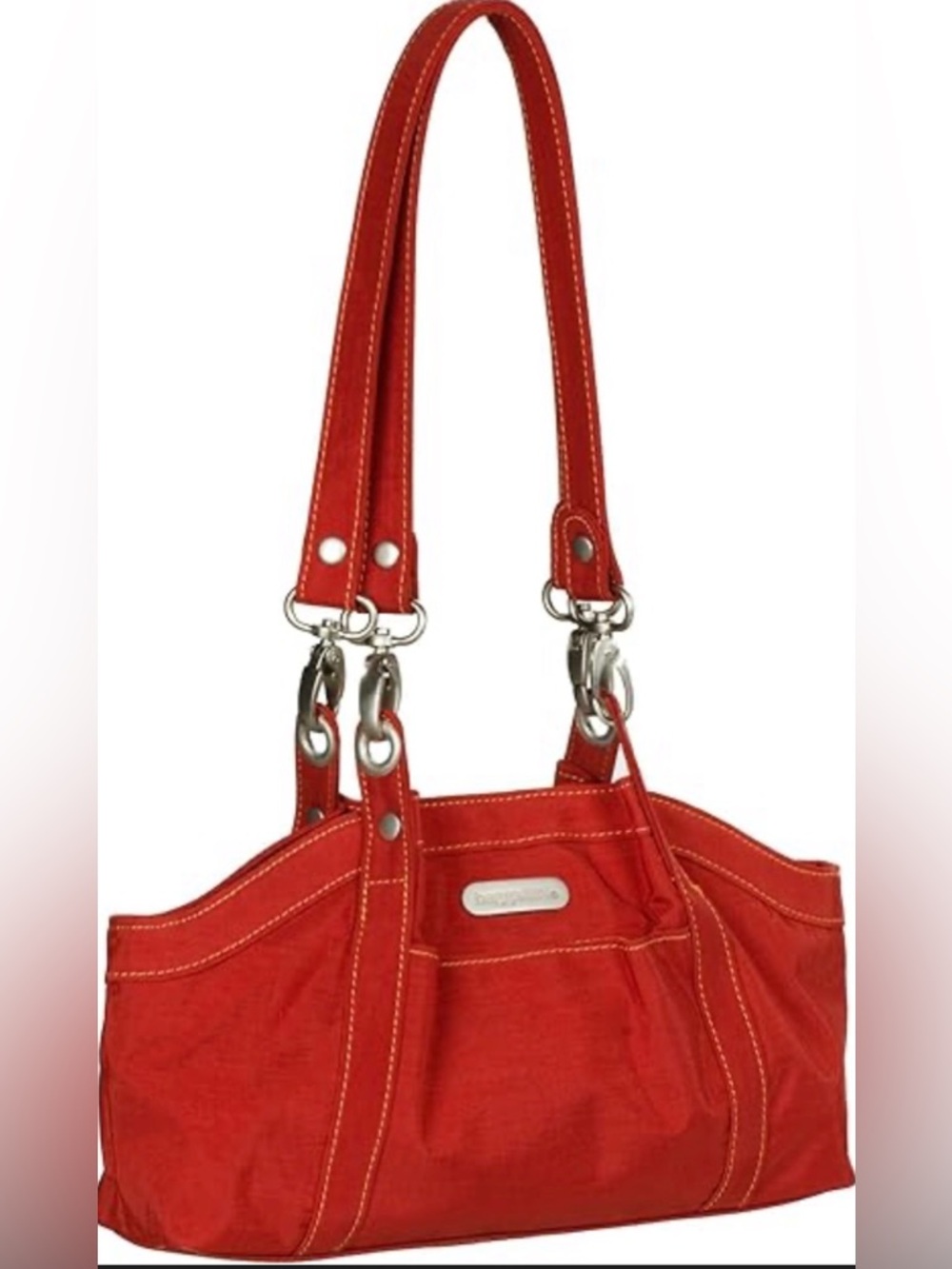 Stylish Red Shoulder Bag with Silver-Tone Accents